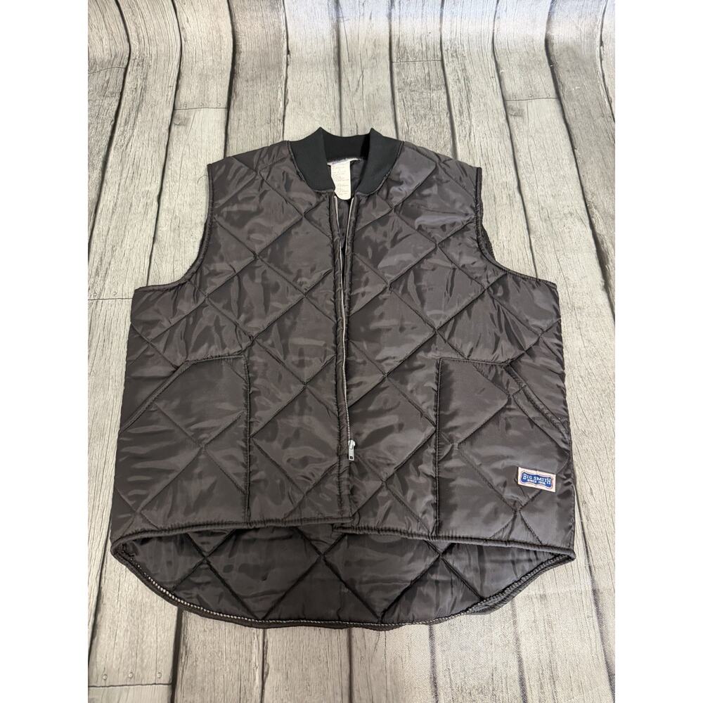 Vintage Men's Big Smith Black Puffer Trucker Vest Broken Zip Sz XL Made In USA